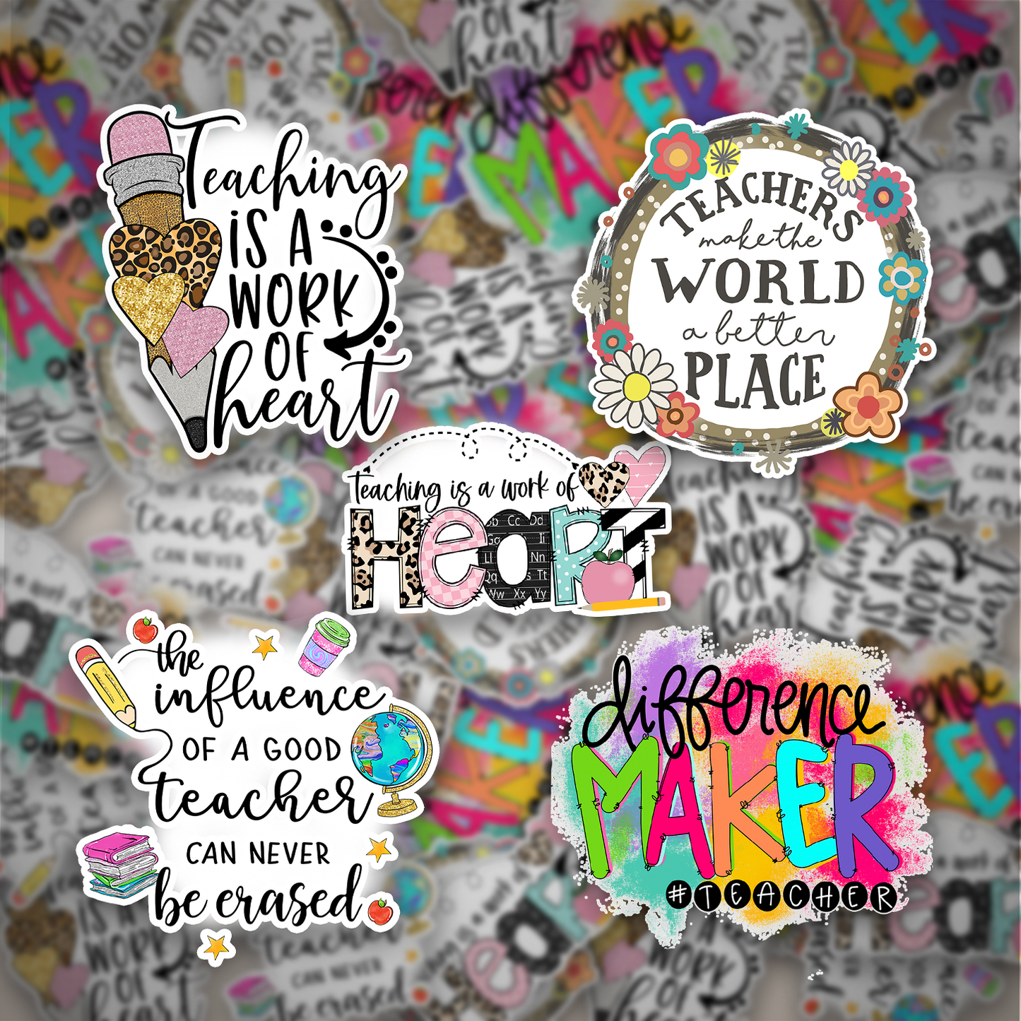 Teacher Occupation Stickers, 5 Pack, Permanent Vinyl Decals ($1.20 each)