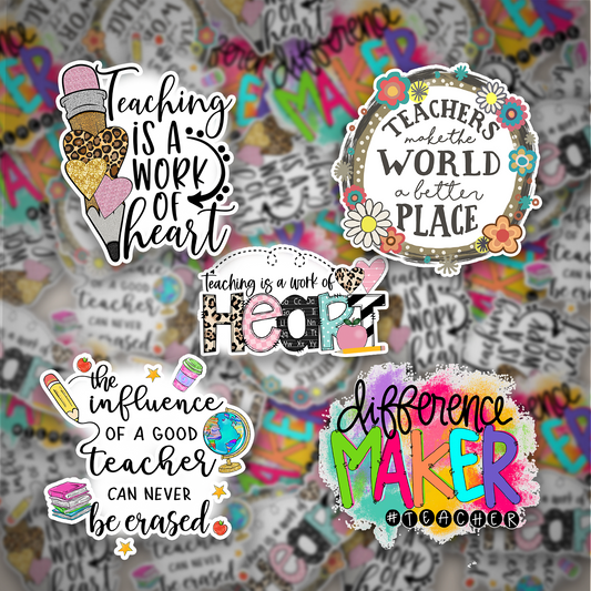 Teacher Occupation Stickers, 5 Pack, Permanent Vinyl Decals ($1.20 each)