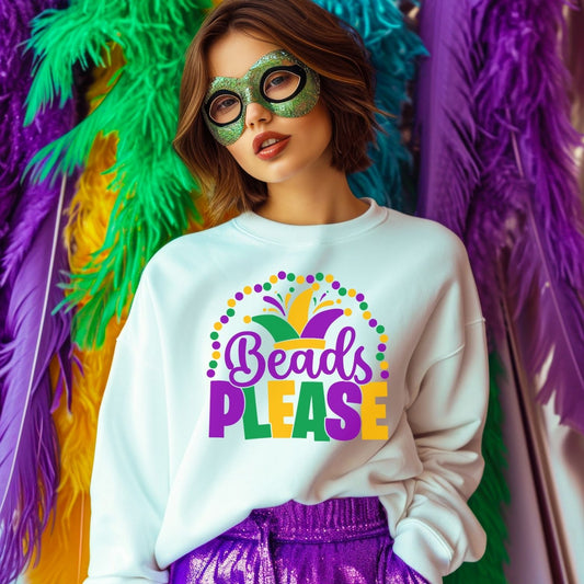 Beads Please Mardi Gras Sublimation or DTF Transfers