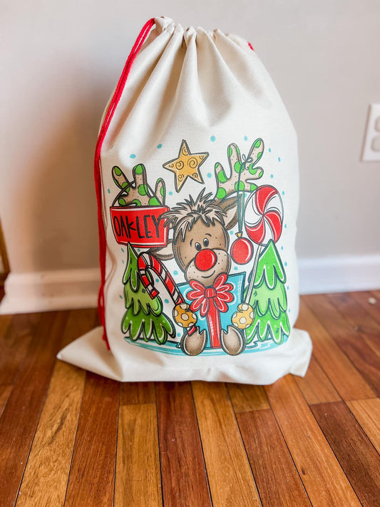 Reindeer Santa Sack Transfer, Ready to Press, Sublimation Transfer