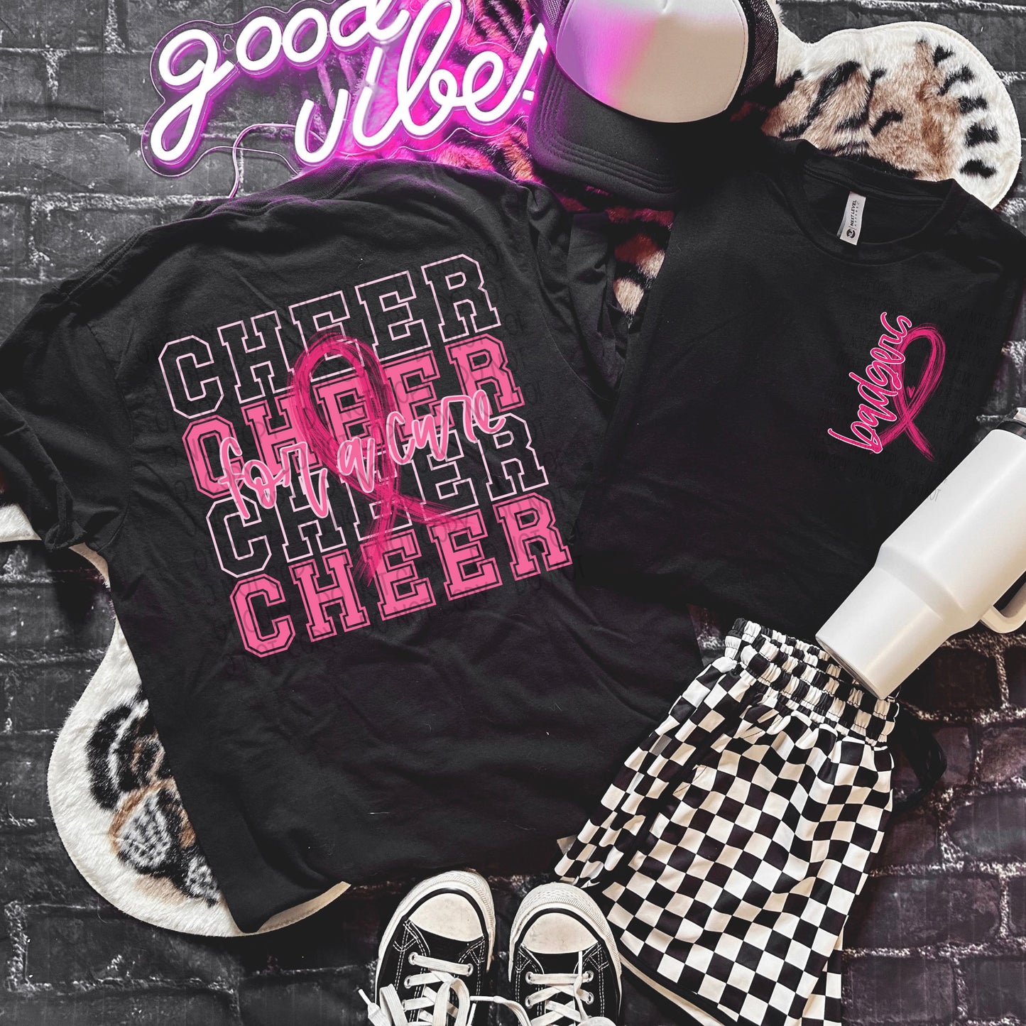 Badgers Cheer for a Cure Brest Cancer with pocket School Spirit Sublimation or DTF Transfer (Copy)