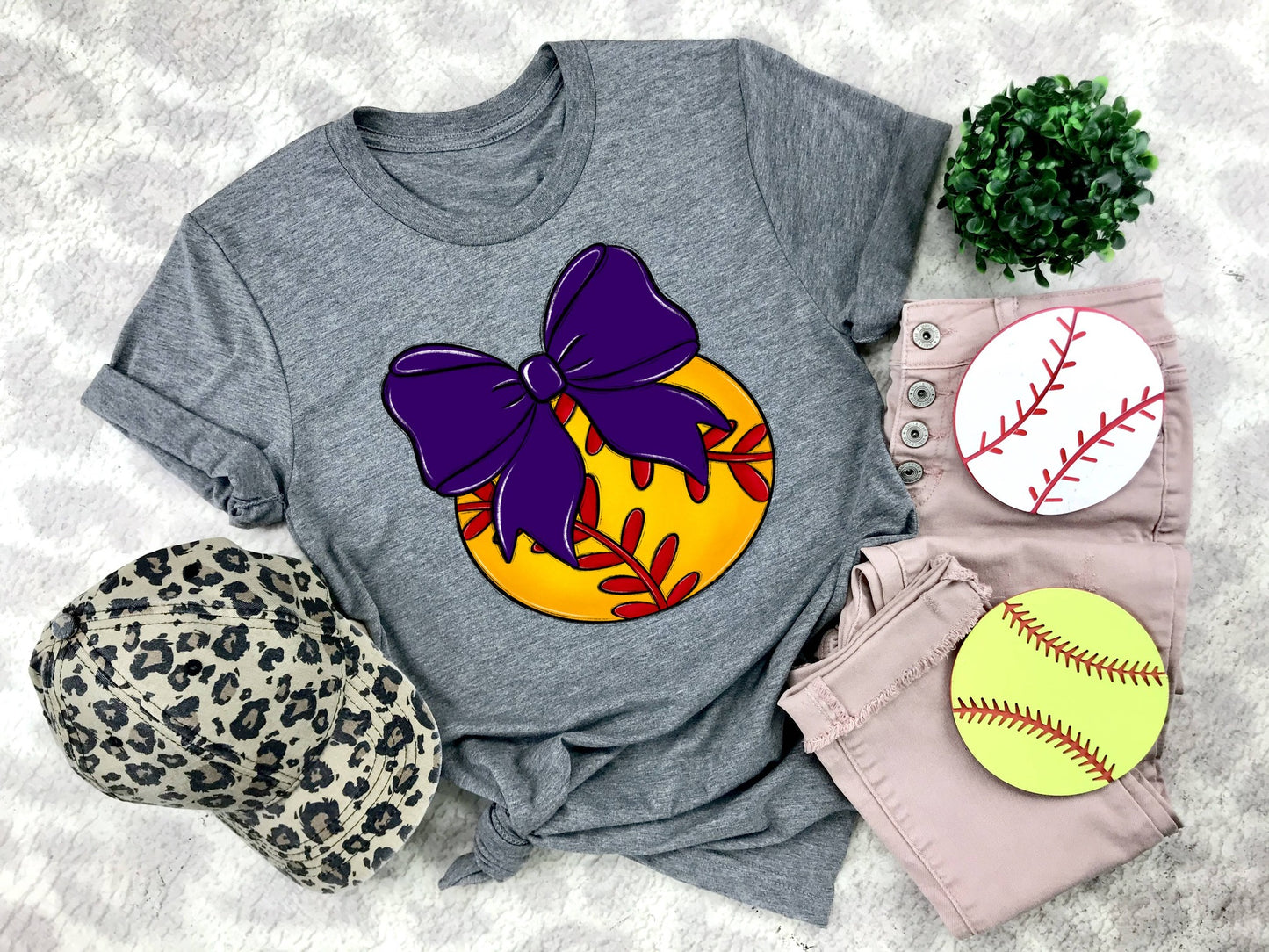 Softball Bows and Balls, DTF or Sublimation Ready to Press Transfer