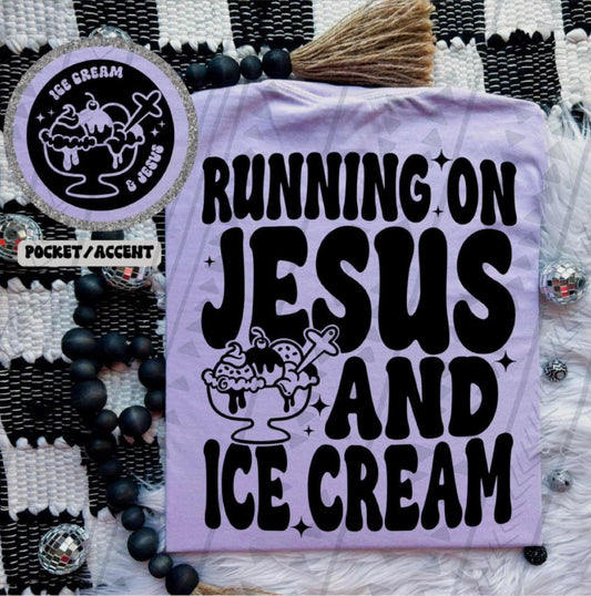 Running on Jesus and Ice cream Sublimation or DTF Transfers