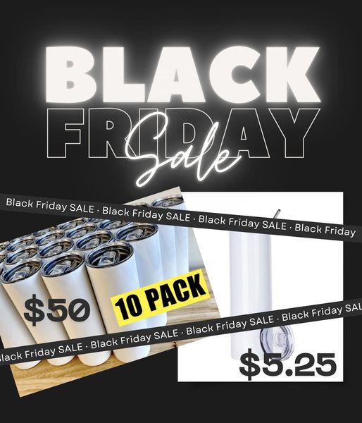 Black Friday Sale Blank Sublimation 20oz. Tumblers, Straight, Solid White