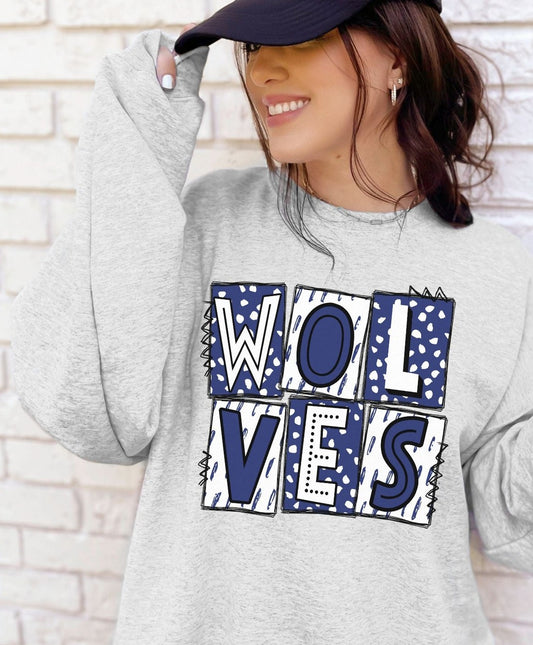 Wolves Blue School Spirit Sublimation or DTF Transfer