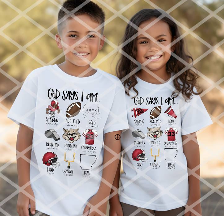 God says I am - Football Boy Version Bobcats Sublimation or DTF transfer