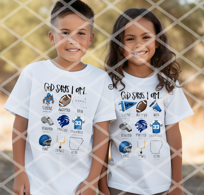 God says I am - Football Boy Version Lions Sublimation or DTF transfer