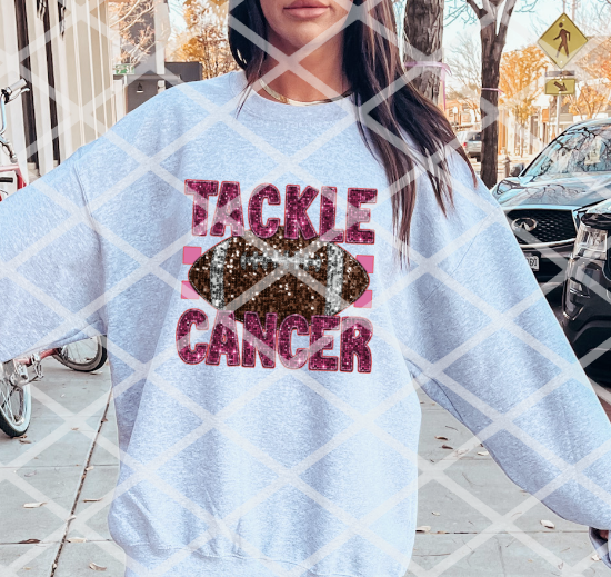 Tackle Cancer Football Sparkle, Breast Cancer, Sublimation or DTF Transfer