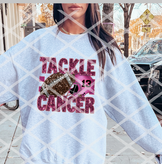 Tackle Cancer Football with Number Sparkle, Breast Cancer, Sublimation or DTF Transfer