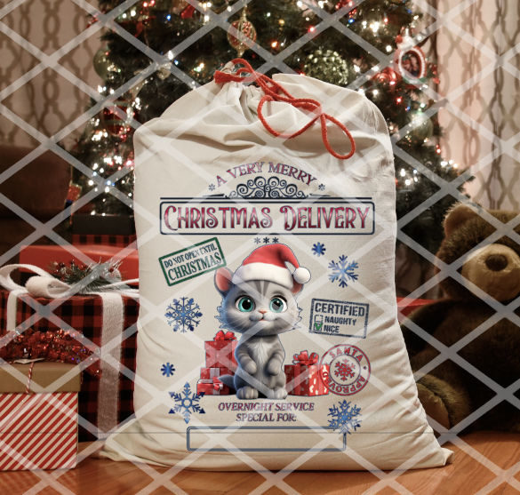 Puppies and Cats, Santa Sack Transfer, Ready to Press, Sublimation Transfer