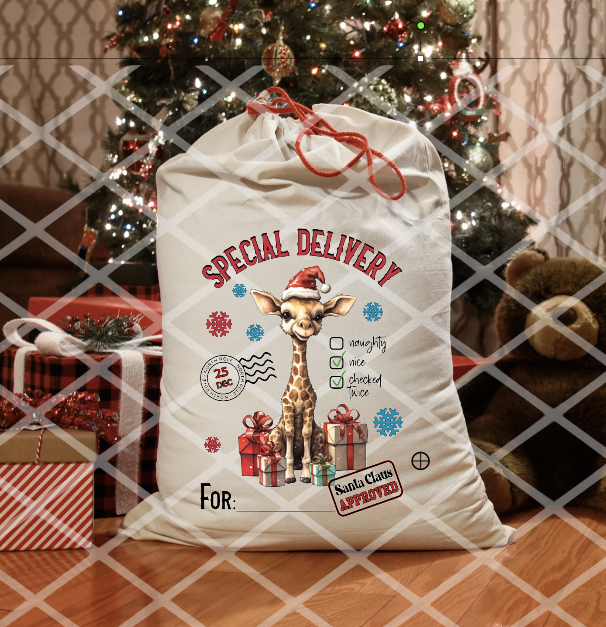 Snowman, Penguin, or Giraffe, Santa Sack Transfer, Ready to Press, Sublimation Transfer