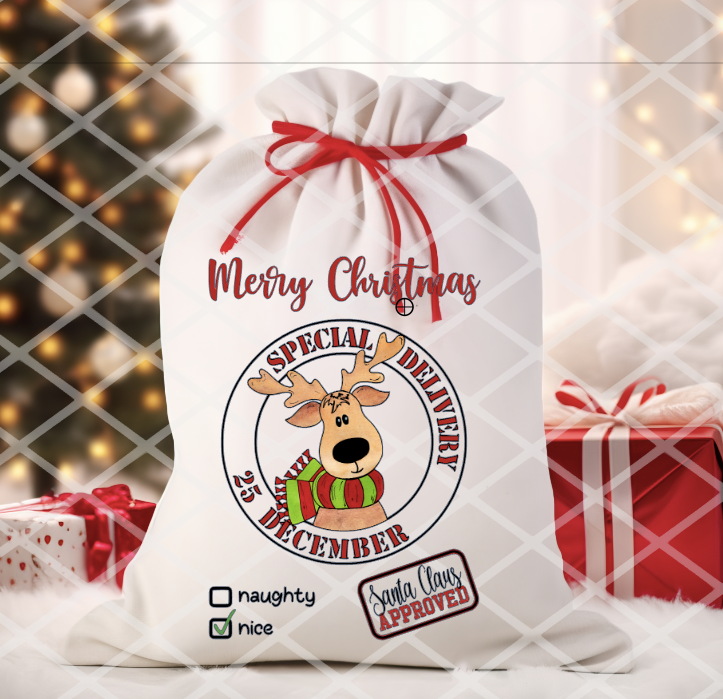 Reindeer or Santa, Santa Sack Transfer, Ready to Press, Sublimation Transfer