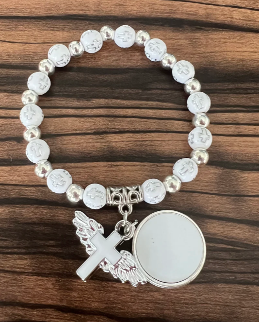 Sublimation Cross Bead Bracelet with Angel Wings Cross