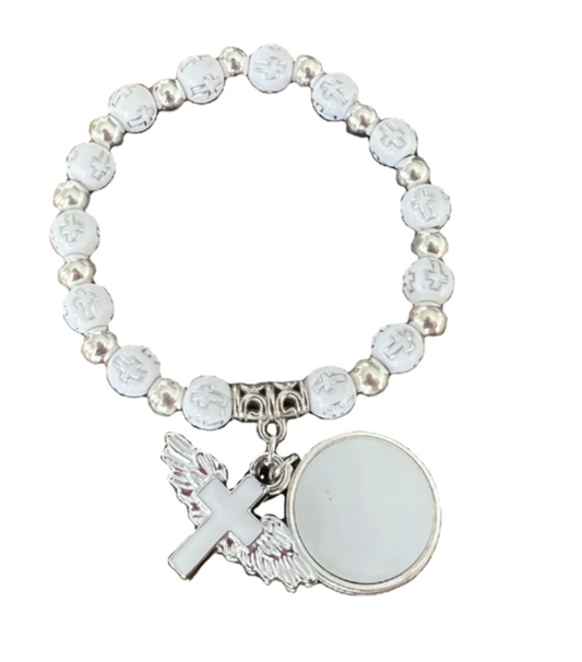 Sublimation Cross Bead Bracelet with Angel Wings Cross