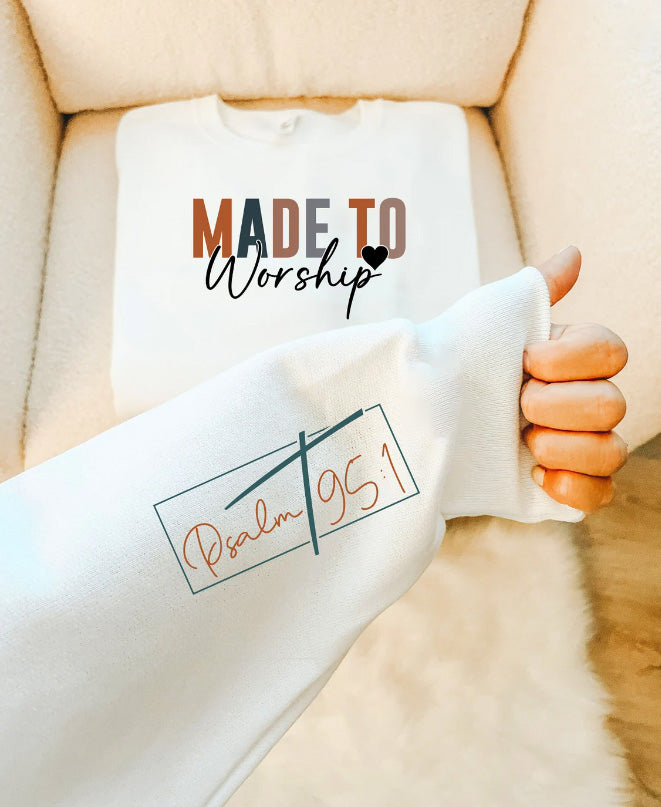 Made to Worship with sleeve Sublimation or DTF Transfers