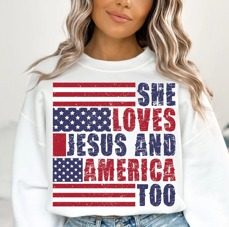 She loves Jesus and America too, Ready to Press DTF Transfer