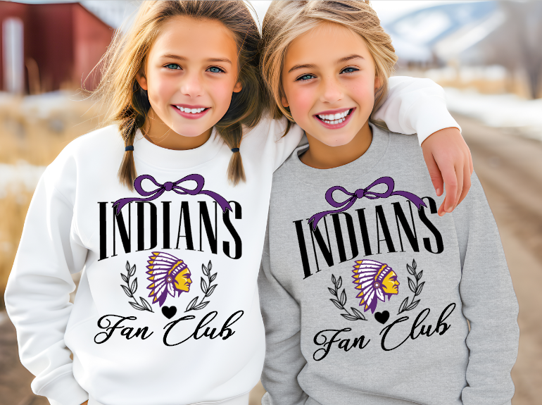 Indians Fan Club in black School Spirit Sublimation or DTF Transfer