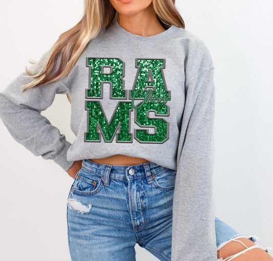 Rams Cheer Green School Spirit Sublimation or DTF Transfer