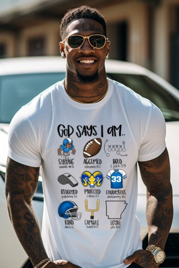 God Says Boy Football Version Rams School Spirit Sublimation or DTF Transfer