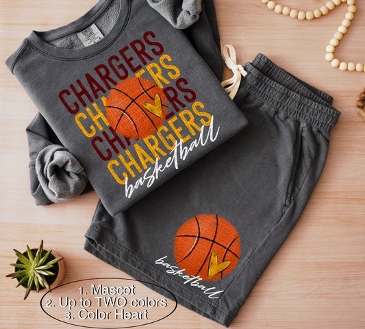 Basketball Custom School and Colors for dark Sublimation or DTF Transfers