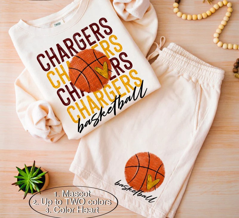 Basketball Custom School and Colors for light Sublimation or DTF Transfers