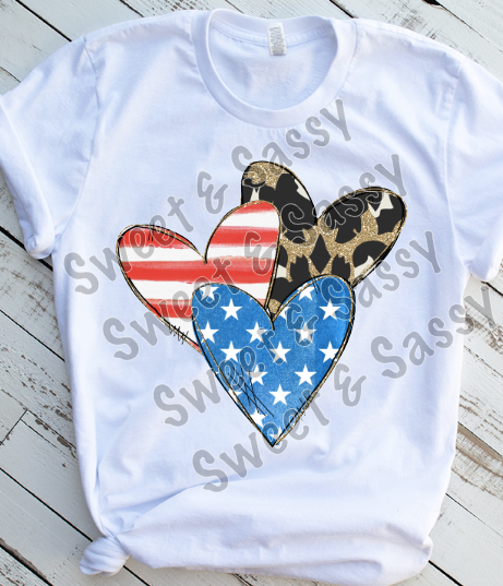 Hearts USA Leopard Print, USA Sublimation Transfer