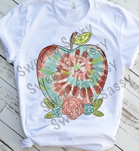 Tie Dye Apple Teacher Sublimation Transfer