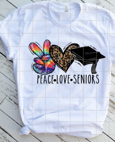 Peace Love Seniors, Tie Dye and Leopard Print Sublimation Transfer