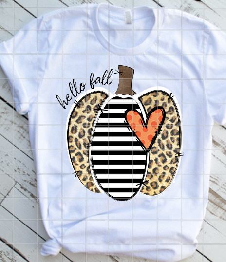 Hello Fall Leopard Print Pumpkin Sublimation Transfer