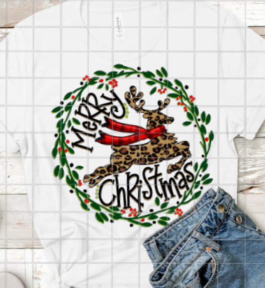 Merry Christmas Leopard Print Reindeer Sublimation Transfer