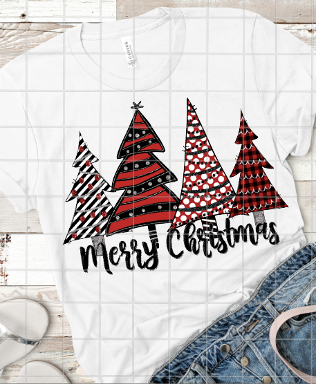 Merry Christmas Trees Red, Sublimation Transfer