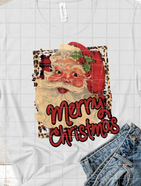 Leopard Print Santa, Vintage Santa, Sublimation Transfer