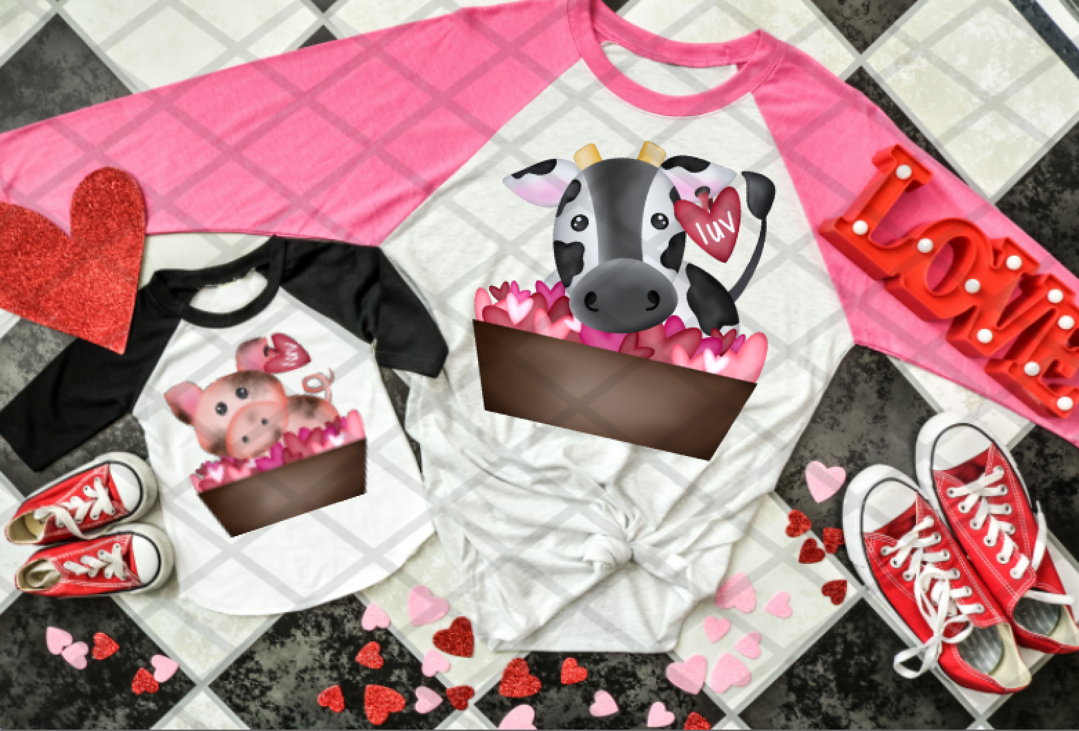 Farm Cow with Hearts, Ready to press, Sublimation Transfer