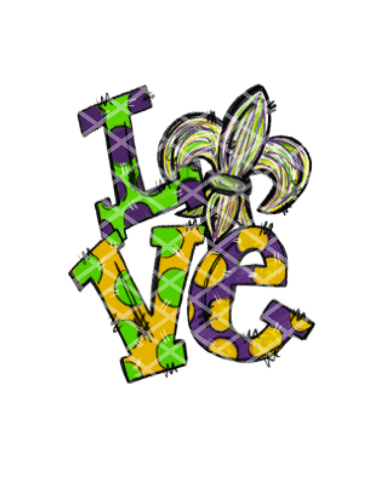 Love, Mardi Gras, Ready to press, Sublimation Transfer