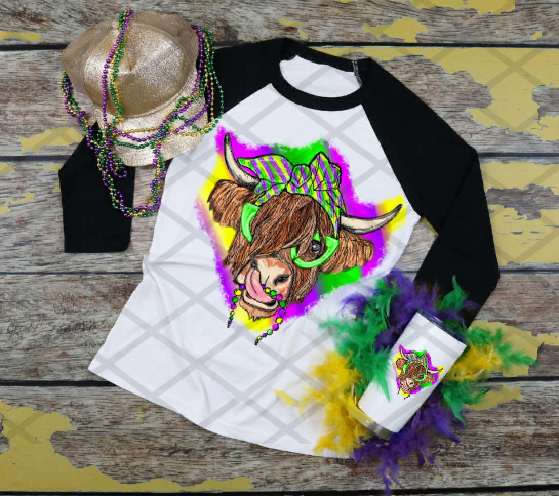 Mardi Gras Cow, Mardi Gras, Ready to press, Sublimation Transfer