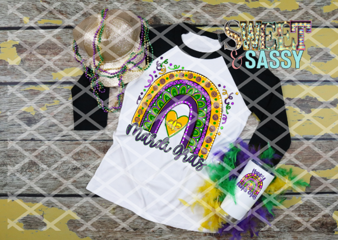 Mardi Gras Rainbow with Ribbon, Mardi Gras, Ready to press, Sublimation Transfers