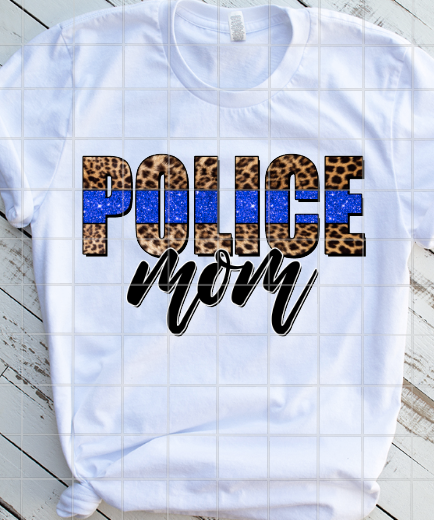 HTV Police Mom, Leopard Print and Blue Transfer