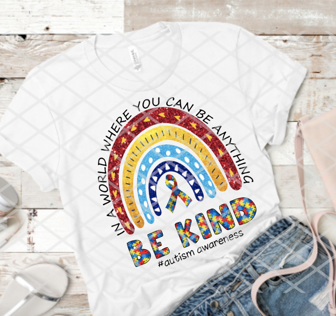 Autism Awareness Rainbow Be Kind Ribbon, Sublimation Transfer