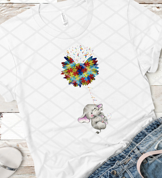 Autism Awareness Elephant, Sublimation Transfer