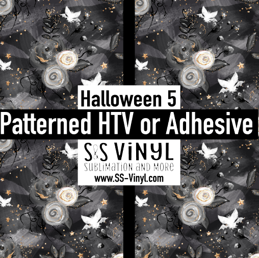 Halloween Black and White Flowers, Print Patterned Permanent Adhesive, HTV, or Sublimation