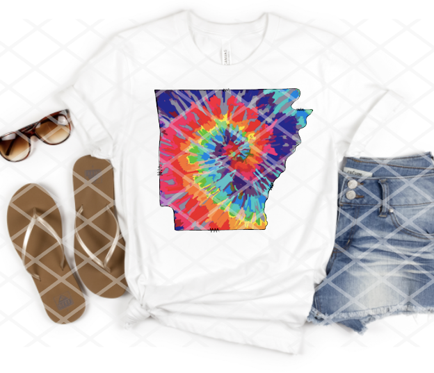 Arkansas, AR Tie Dye, Sublimation Transfer, Ready to Press Transfer