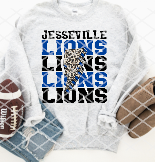 Jesseville Lions Bolt Sublimation or HTV Transfer