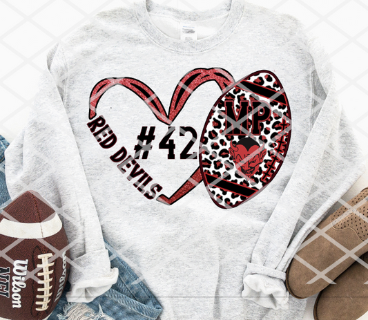 Red Devils Football Heart Sublimation or HTV Transfer