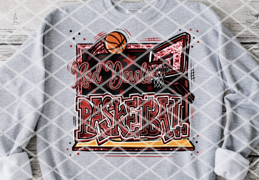 Red Devils Basketball Sublimation or HTV Transfer