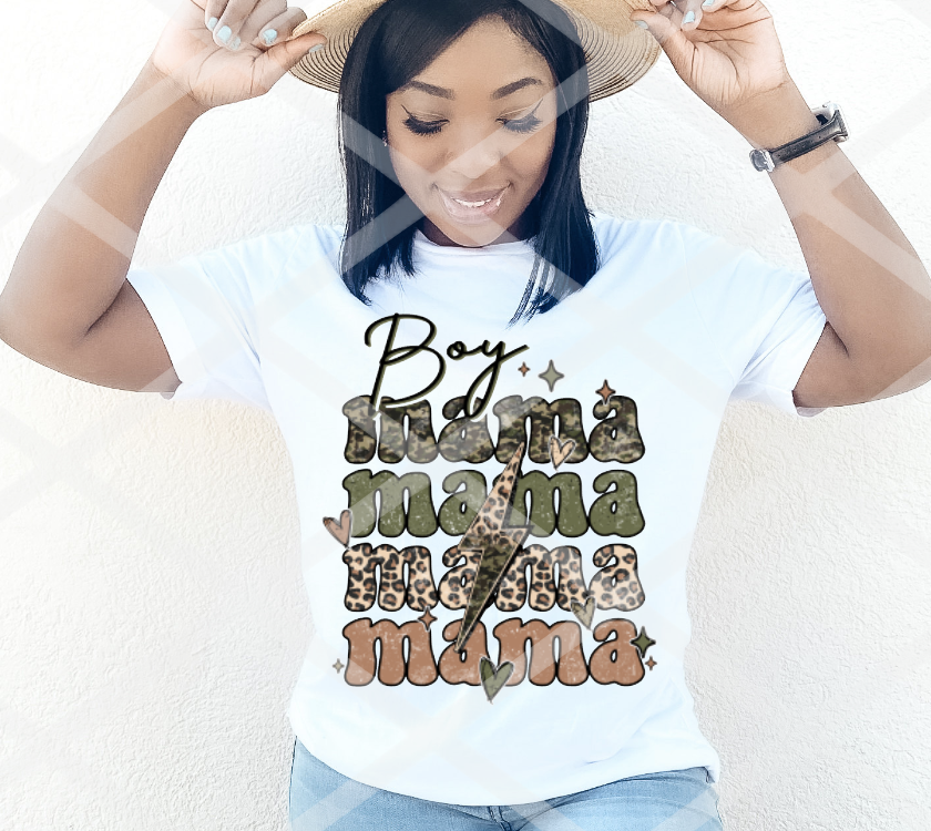 DTF Boy Mama, Camo and Leopard Print, Ready to Press Transfer