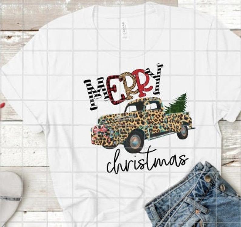 HTV Merry Christmas Leopard Print Truck, Christmas Transfer