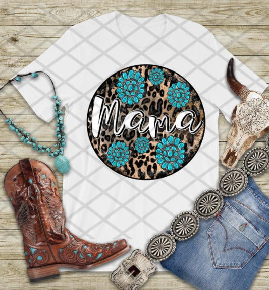 Mama With Roses, turquoise and Leopard, Tribal, Ready to Press, Sublimation Transfer