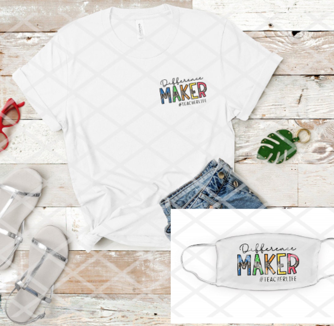 Difference Maker Teacher, Pocket, Hat, or Mask , Screen Print Transfer, Ready to heat press